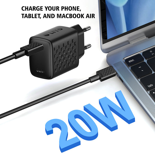 Netwerkoplader met USB-C Kabel Lito LC13T, 20W, 3A, 1 x USB-C, Zwart