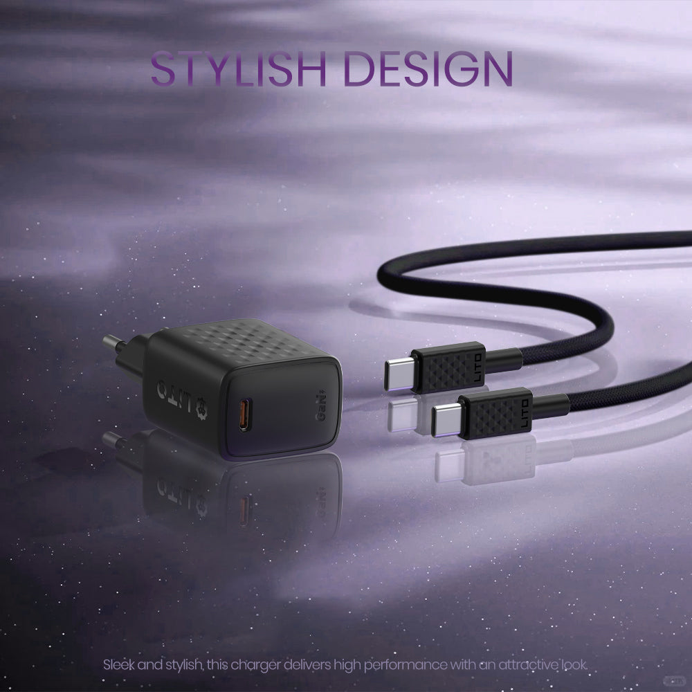 Chargeur réseau avec câble USB-C Lito LC17T, 30W, 3A, 1 x USB-C, Noir