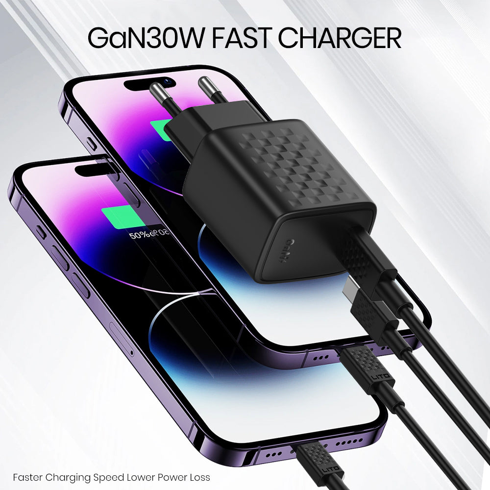 Chargeur réseau avec câble USB-C Lito LC17T, 30W, 3A, 1 x USB-C, Noir