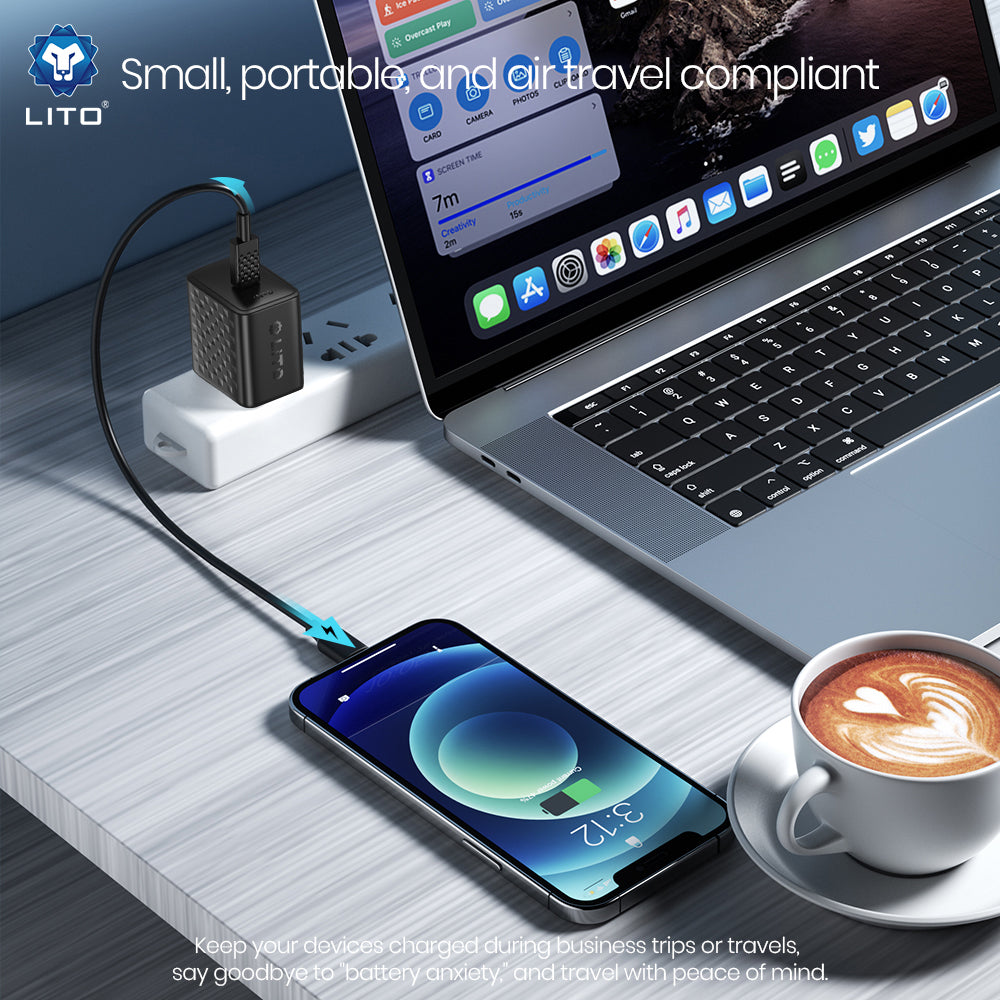 Chargeur réseau avec câble USB-C Lito LC20T, 45W, 3A, 1 x USB-C, Noir