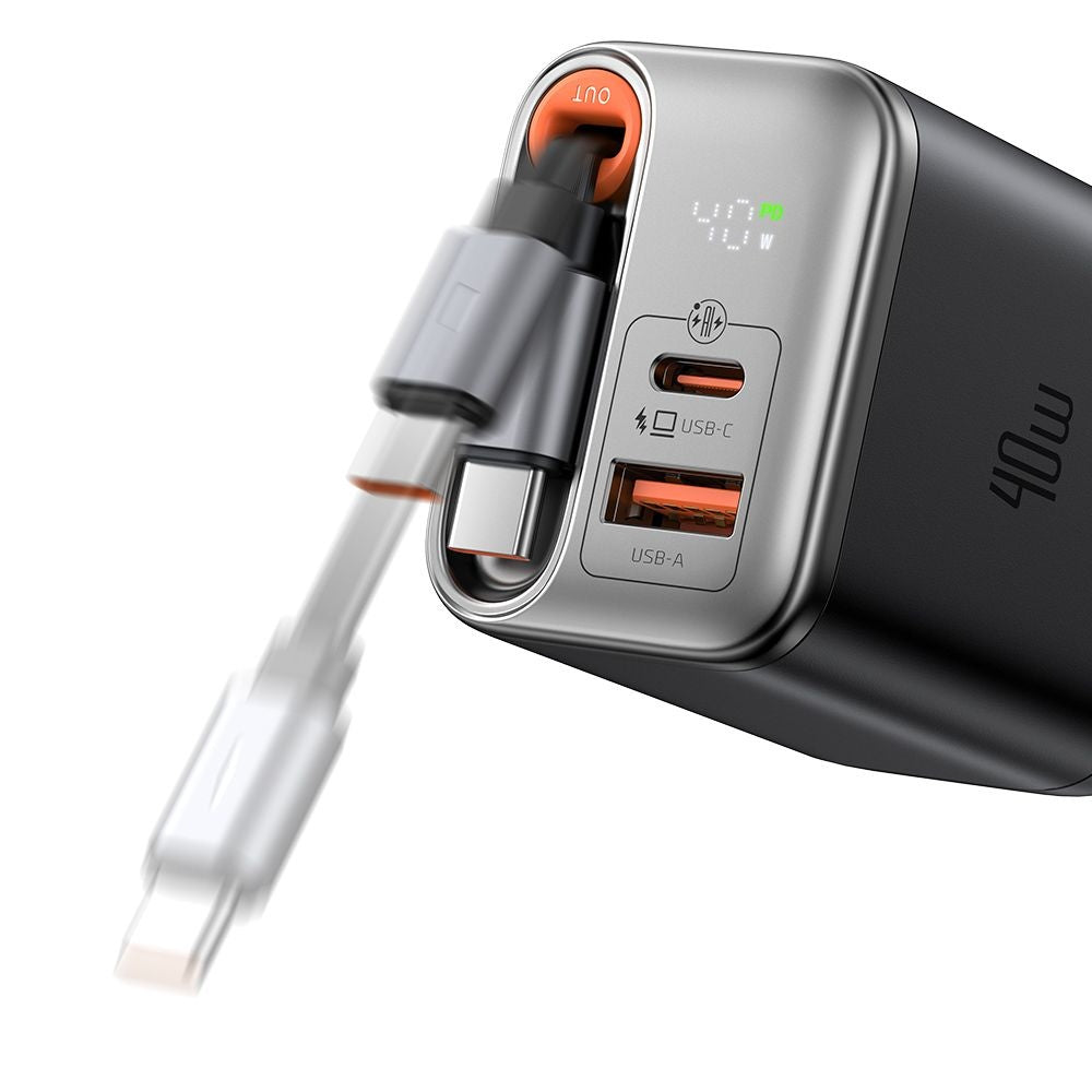Netzladegerät mit USB-C Kabel McDodo CH-4281 FreeGo Display, 40W, 3A, 1 x USB-A - 1 x USB-C, Schwarz
