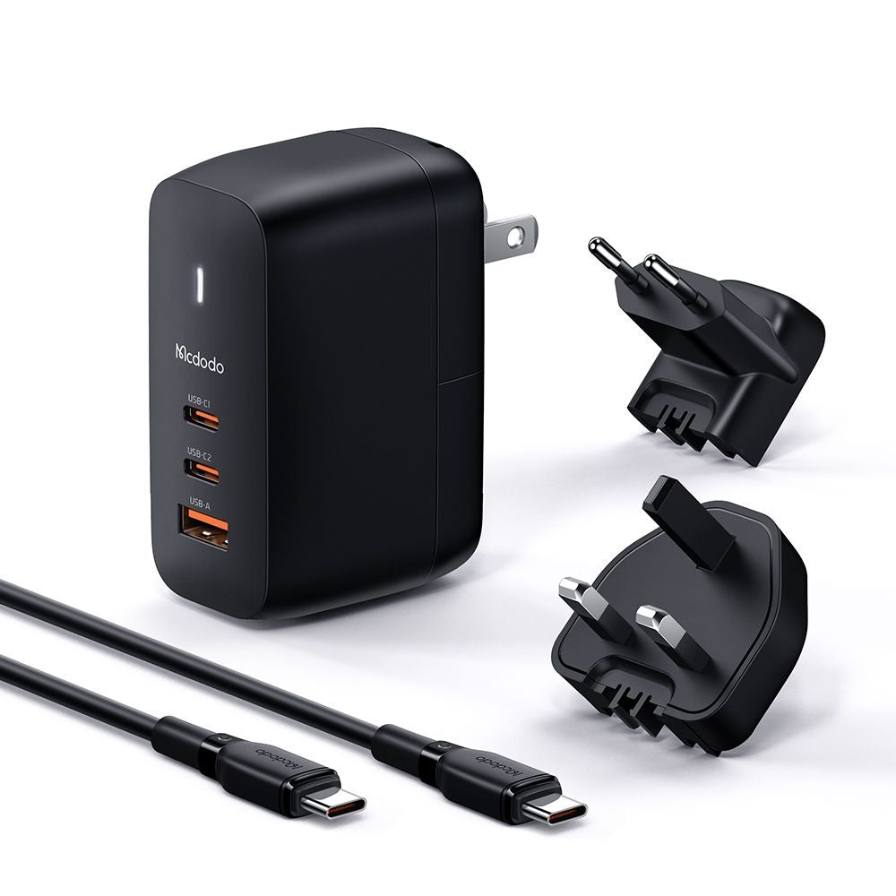 Netzladegerät mit USB-C Kabel McDodo CH-8442 Mecha Travel, 65W, 5A, 1 x USB-A - 2 x USB-C, Schwarz
