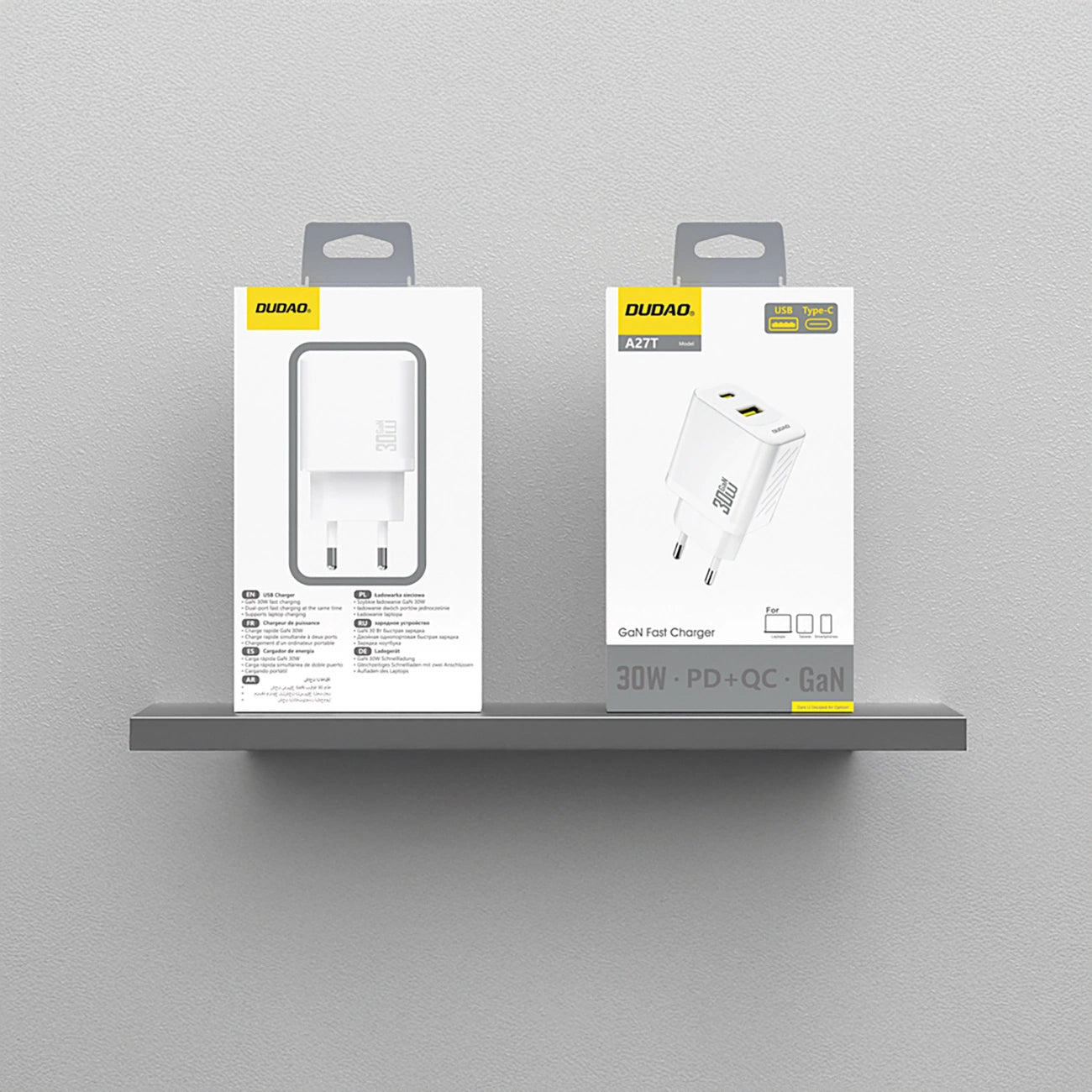 Chargeur Réseau Dudao A27TEU, 30W, 3A, 1 x USB-A - 1 x USB-C, Blanc