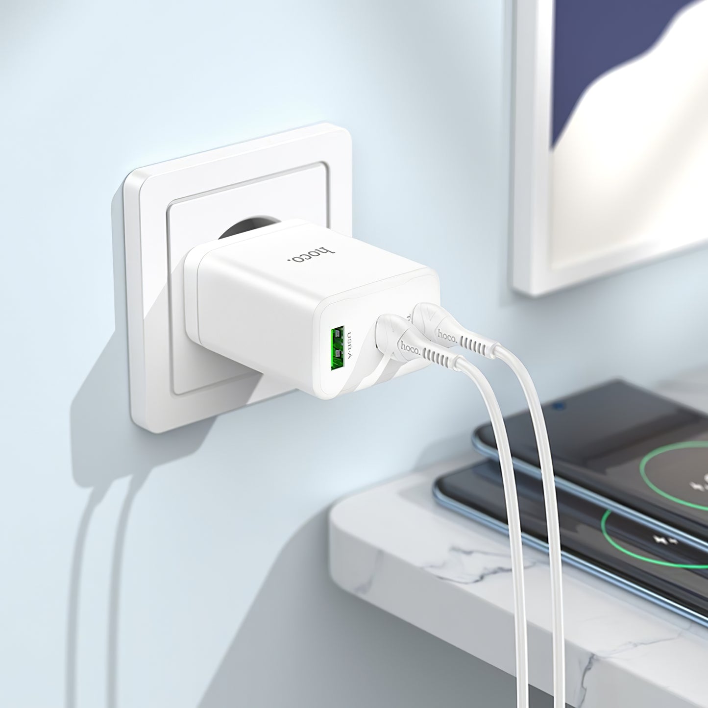 Netwerkoplader HOCO N33, 35W, 3A, 1 x USB-A - 2 x USB-C, Wit
