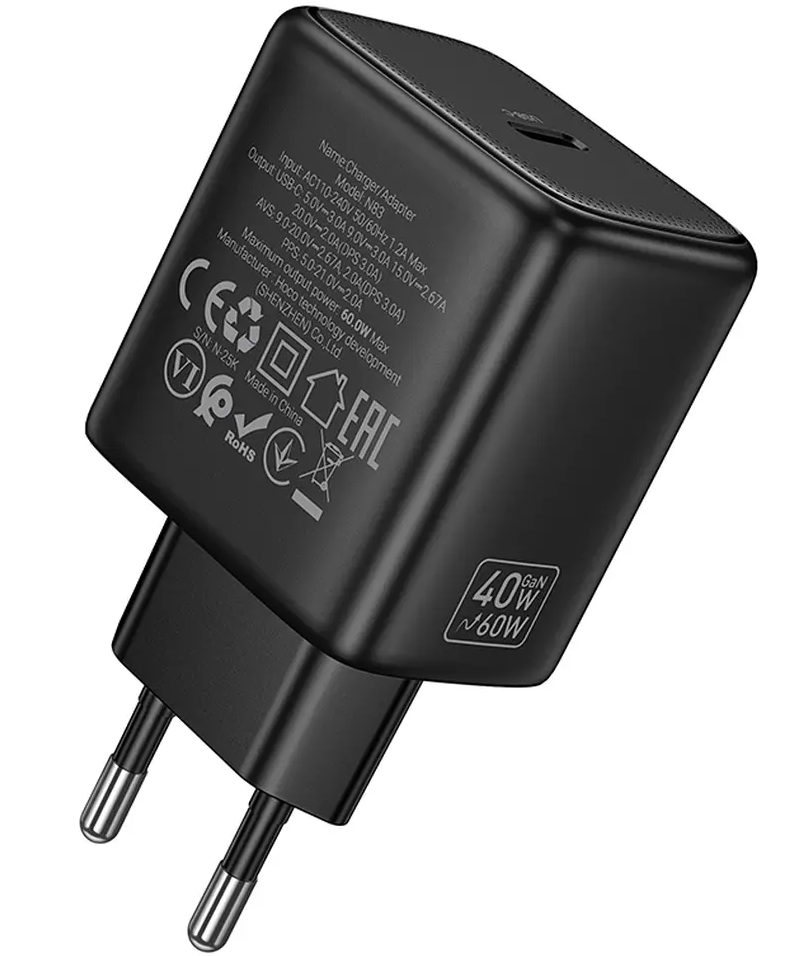 HOCO N83 Netlader, 40W, 3A, 1 x USB-C, Zwart