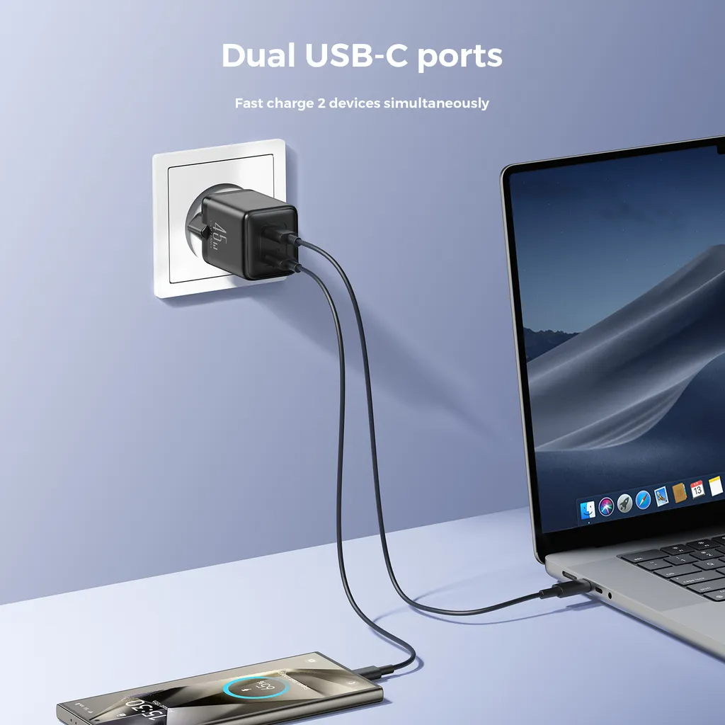 Joyroom JR-TCG17 Netwerkoplader, 45W, 3A, 2 x USB-C, Zwart