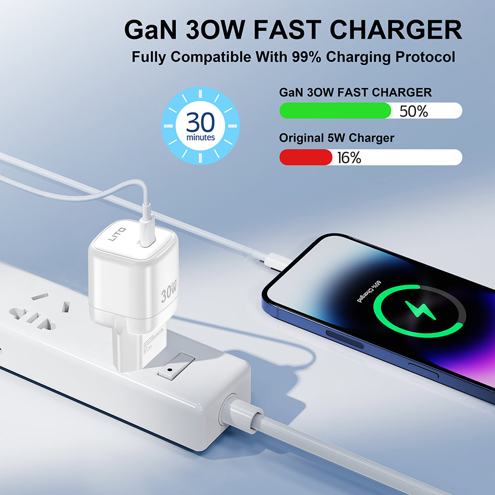 Netzladegerät Lito LC11, 30W, 3A, 1 x USB-C, Weiß
