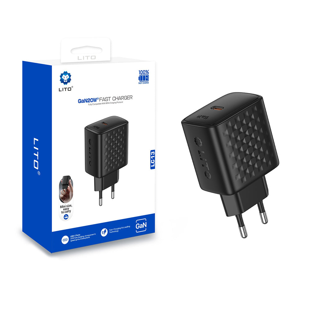 Netzladegerät Lito LC13, 20W, 3A, 1 x USB-C, Schwarz