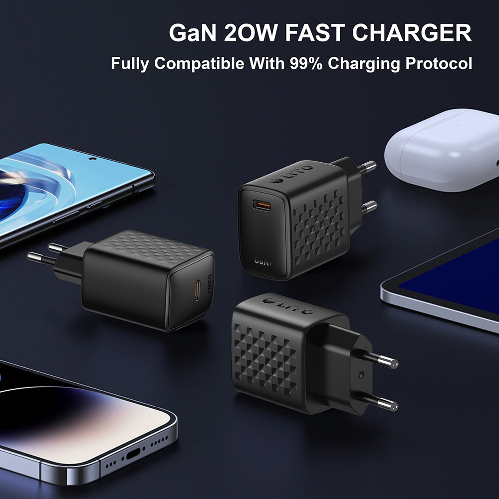 Netzladegerät Lito LC13, 20W, 3A, 1 x USB-C, Schwarz