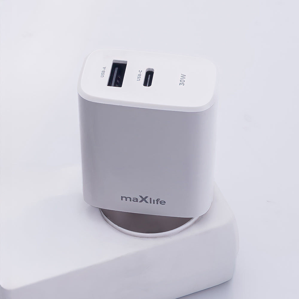 MaXlife Network Charger MXTC-10-30AC, 30W, 3A, 1 x USB-A - 1 x USB-C, White