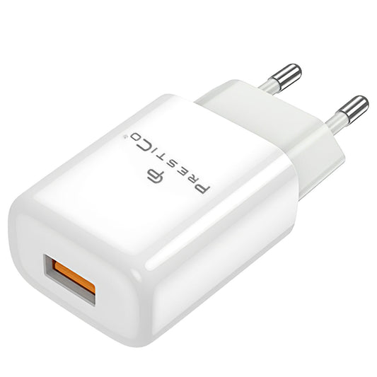 Chargeur réseau Prestico F7, 12W, 2.4A, 1 x USB-A, Blanc