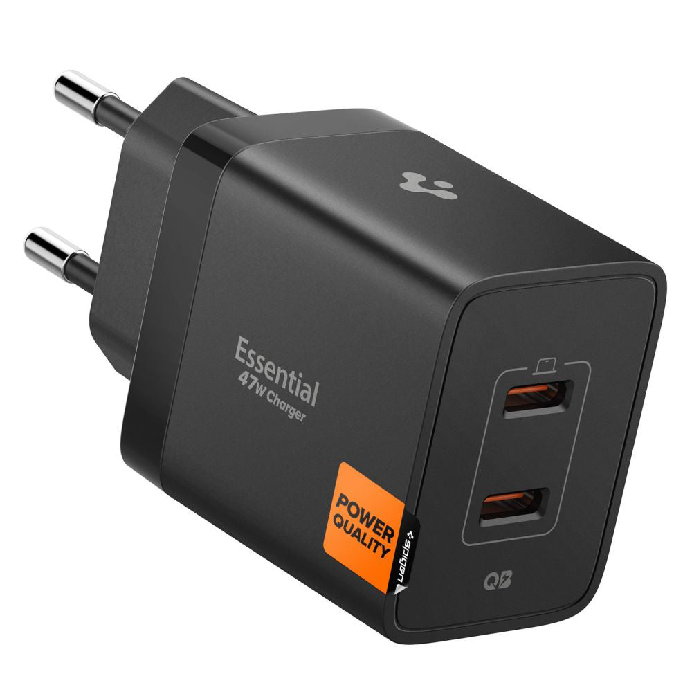 Chargeur Réseau Spigen Essential, 47W, 3A, 2 x USB-C, Noir ACH09457