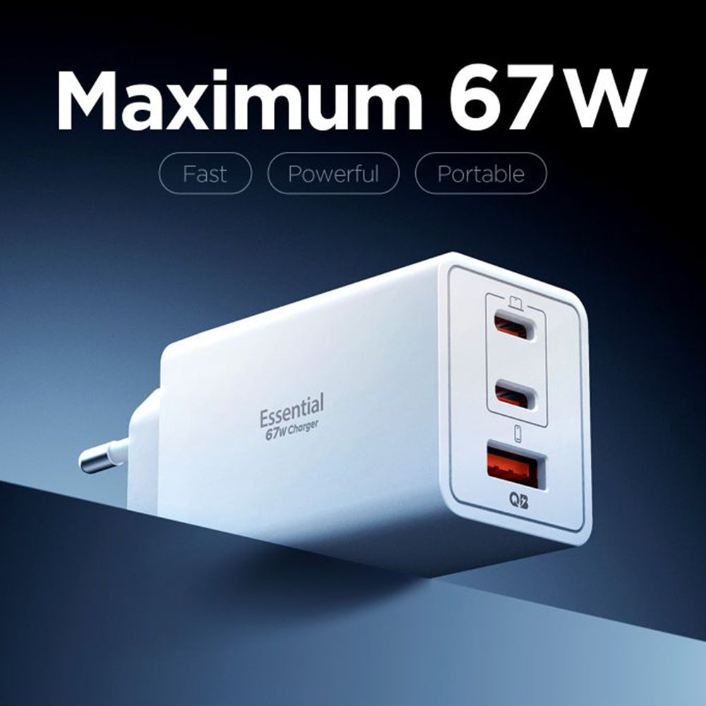 Chargeur Réseau Spigen Essential, 67W, 3.25A, 1 x USB-A - 2 x USB-C, Blanc ACH08710