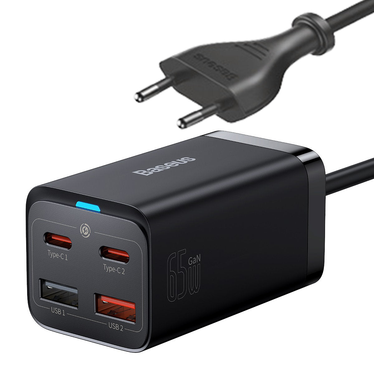 Ladestation Baseus GaN3 Pro, 65W, 3A, 2 x USB-A - 2 x USB-C, Schwarz CCGP040101