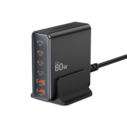 Chargeur réseau Tech-Protect DC80W, 80W, 3A, 2 x USB-A - 4 x USB-C, noir