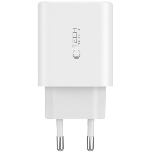 Chargeur réseau Tech-Protect NC30W, 30W, 3A, 1 x USB-A - 2 x USB-C, blanc