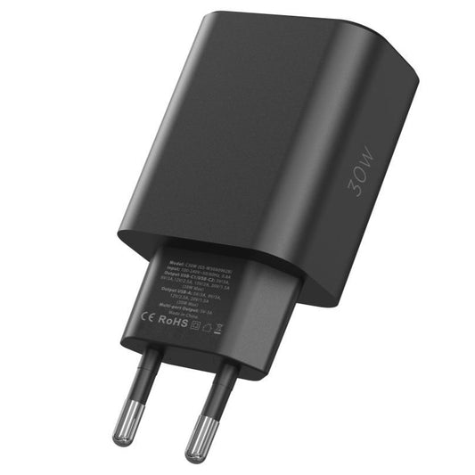 Chargeur réseau Tech-Protect NC30W, 30W, 3A, 1 x USB-A - 2 x USB-C, Noir
