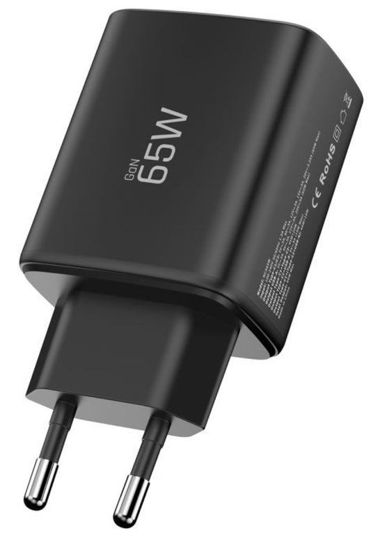 Tech-Protect NCA65W Netwerkoplader, 65W, 3A, 1 x USB-A - 2 x USB-C, Zwart