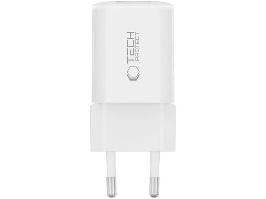 Chargeur Réseau Tech-Protect NCM33W, 33W, 3A, 1 x USB-A - 1 x USB-C, Blanc