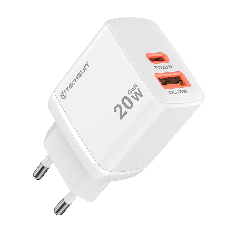 Techsuit CH2 Duonix Netzladegerät, 20W, 3A, 1 x USB-A - 1 x USB-C, Weiß