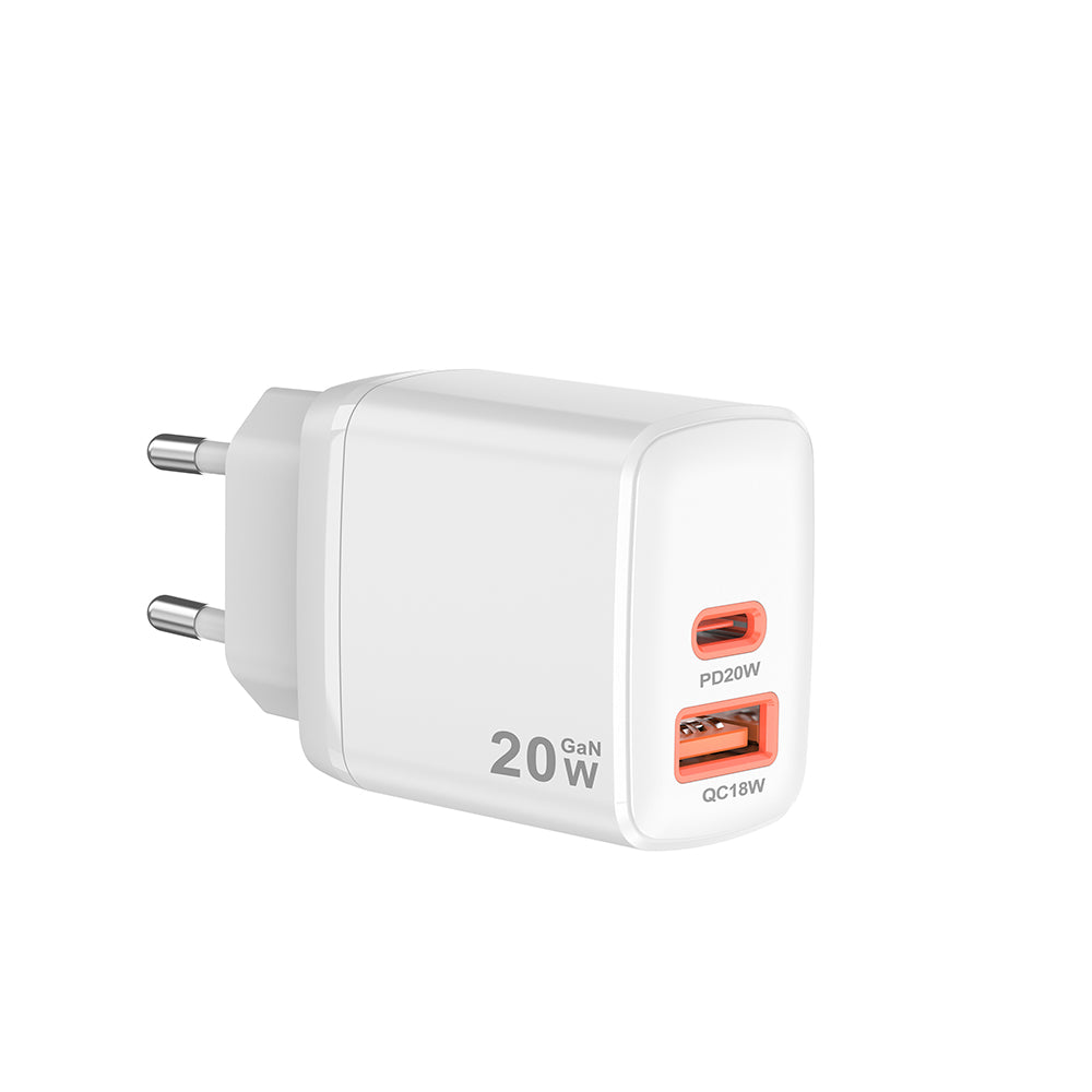 Techsuit CH2 Duonix Netzladegerät, 20W, 3A, 1 x USB-A - 1 x USB-C, Weiß