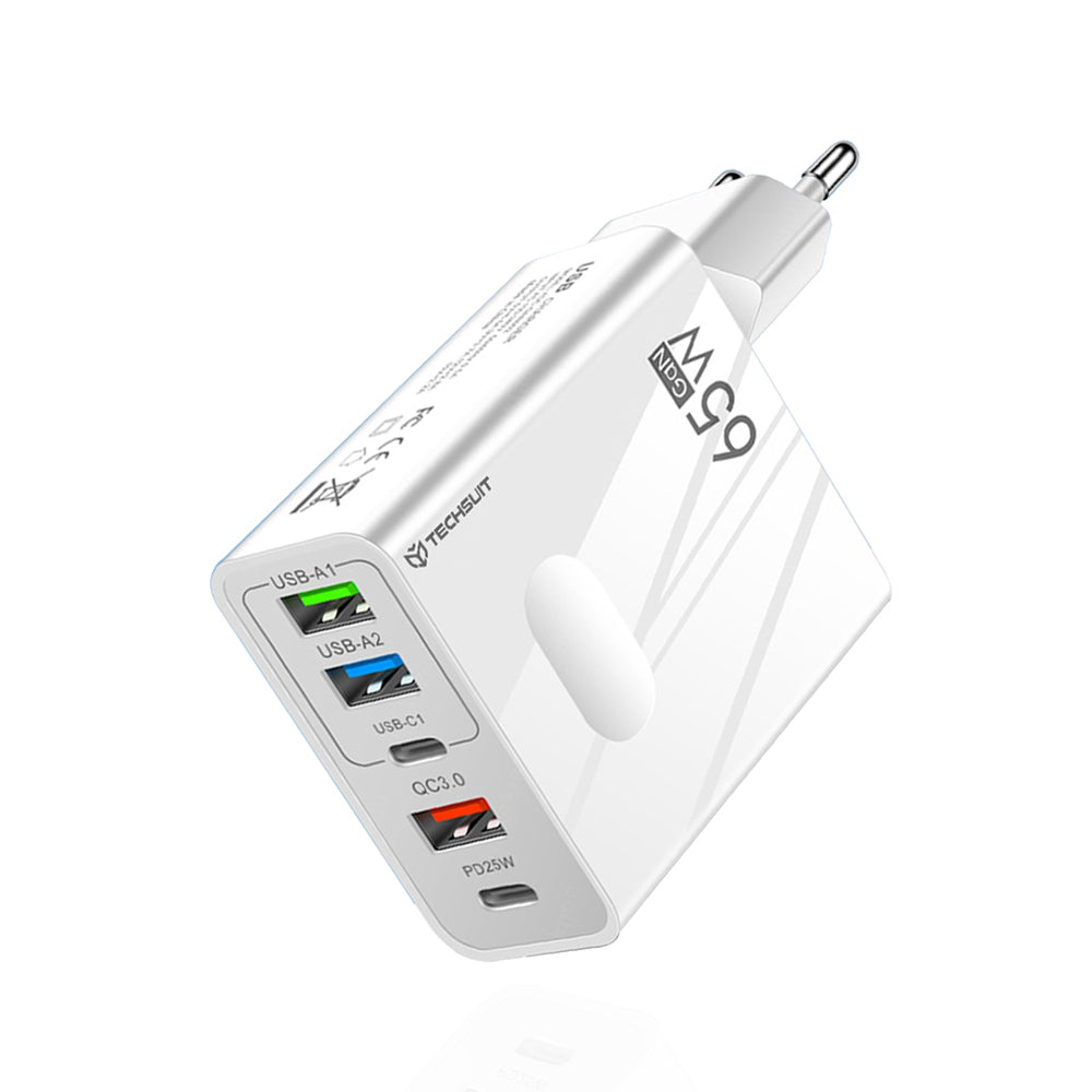 Chargeur réseau Techsuit CHC1 PentaXPower, 25W, 3A, 3 x USB-A - 2 x USB-C, Blanc
