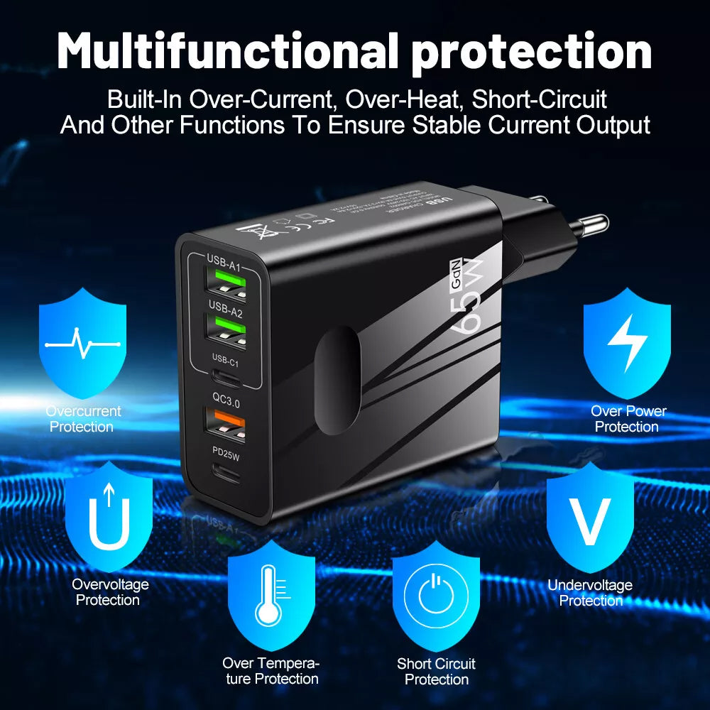 Chargeur réseau Techsuit CHC1 PentaXPower, 25W, 3A, 3 x USB-A - 2 x USB-C, Blanc