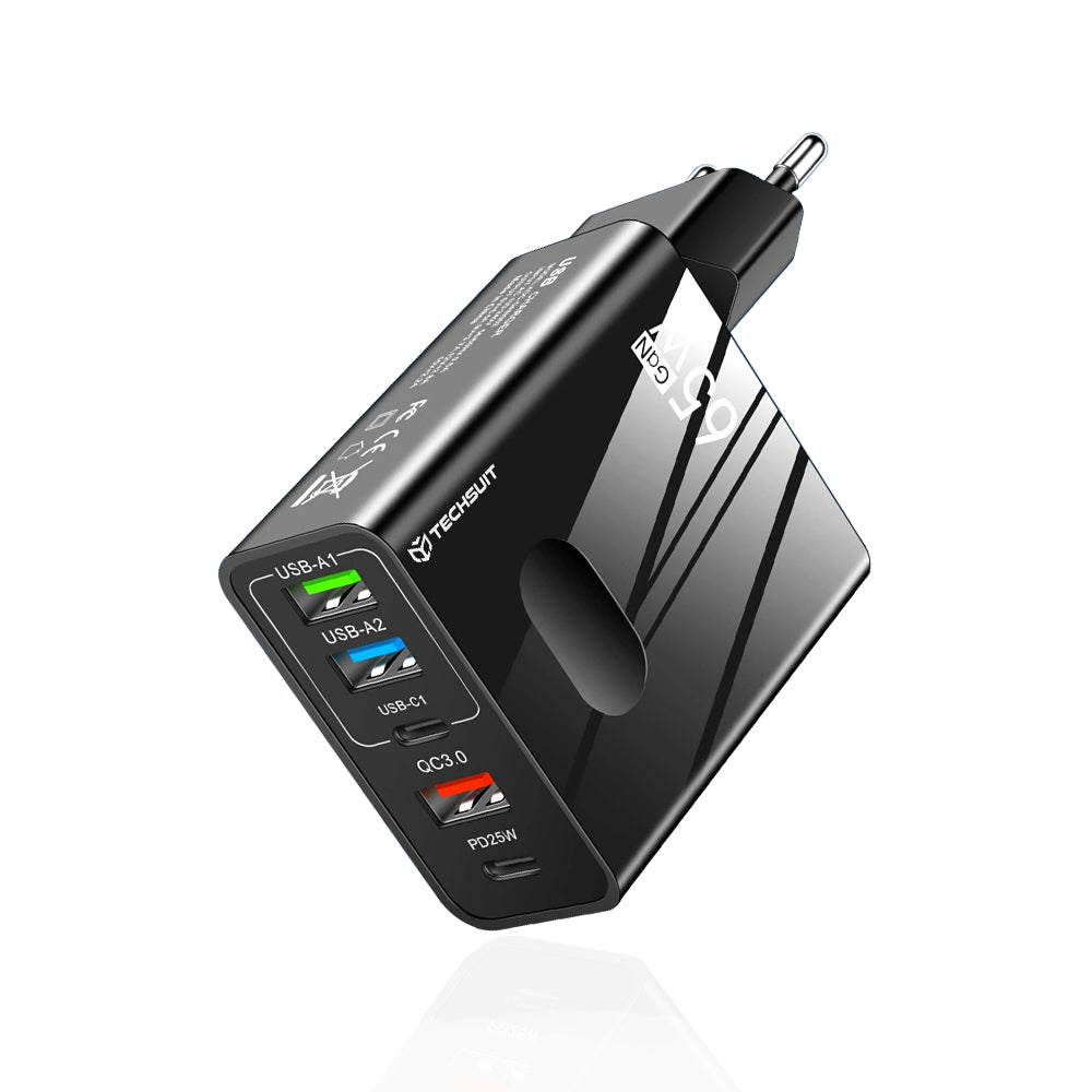 Chargeur Réseau Techsuit CHC1 PentaXPower, 25W, 3A, 3 x USB-A - 2 x USB-C, Noir