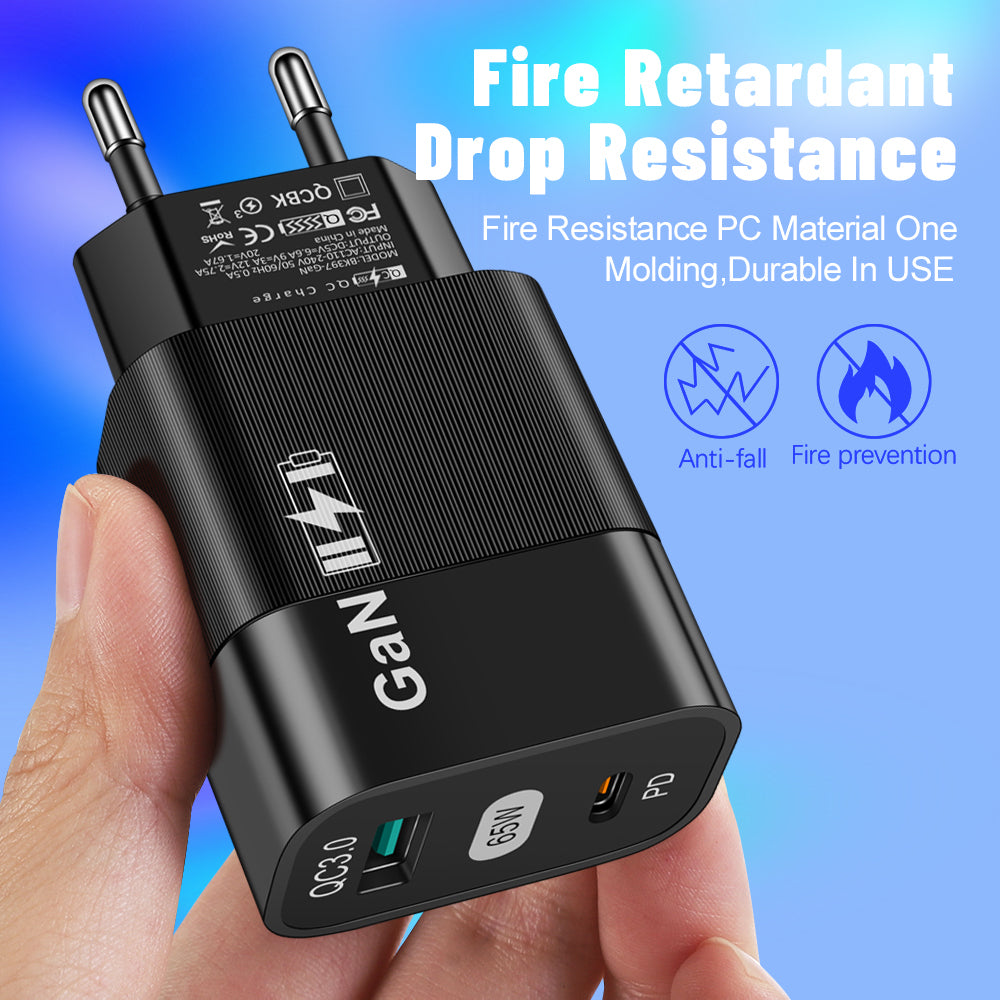 Techsuit CHPD131 Netwerkoplader, 65W, 3.25A, 1 x USB-A - 1 x USB-C, Zwart