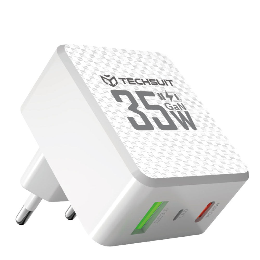 Chargeur Réseau Techsuit CHPD173 Tiny, 35W, 3A, 1 x USB-A - 1 x USB-C, Blanc