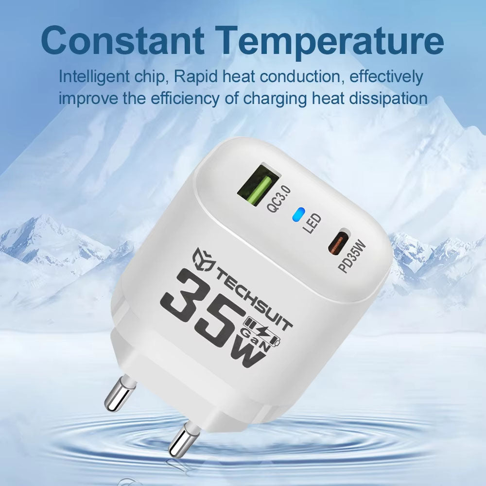 Chargeur réseau Techsuit CHPD174, 35W, 3A, 1 x USB-A - 1 x USB-C, Noir