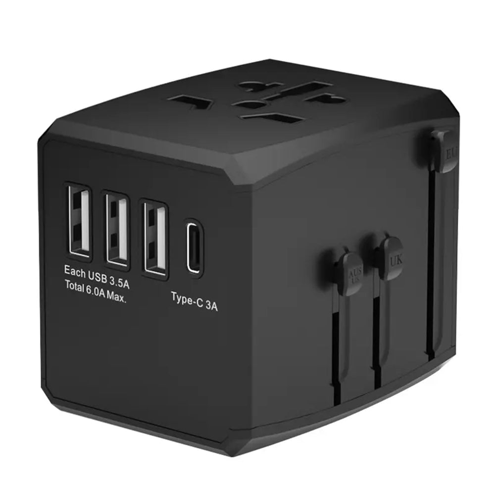 Techsuit HHT904-B1 Travel Netwerkoplader, 15W, 3A, 3 x USB-A - 1 x USB-C, Zwart