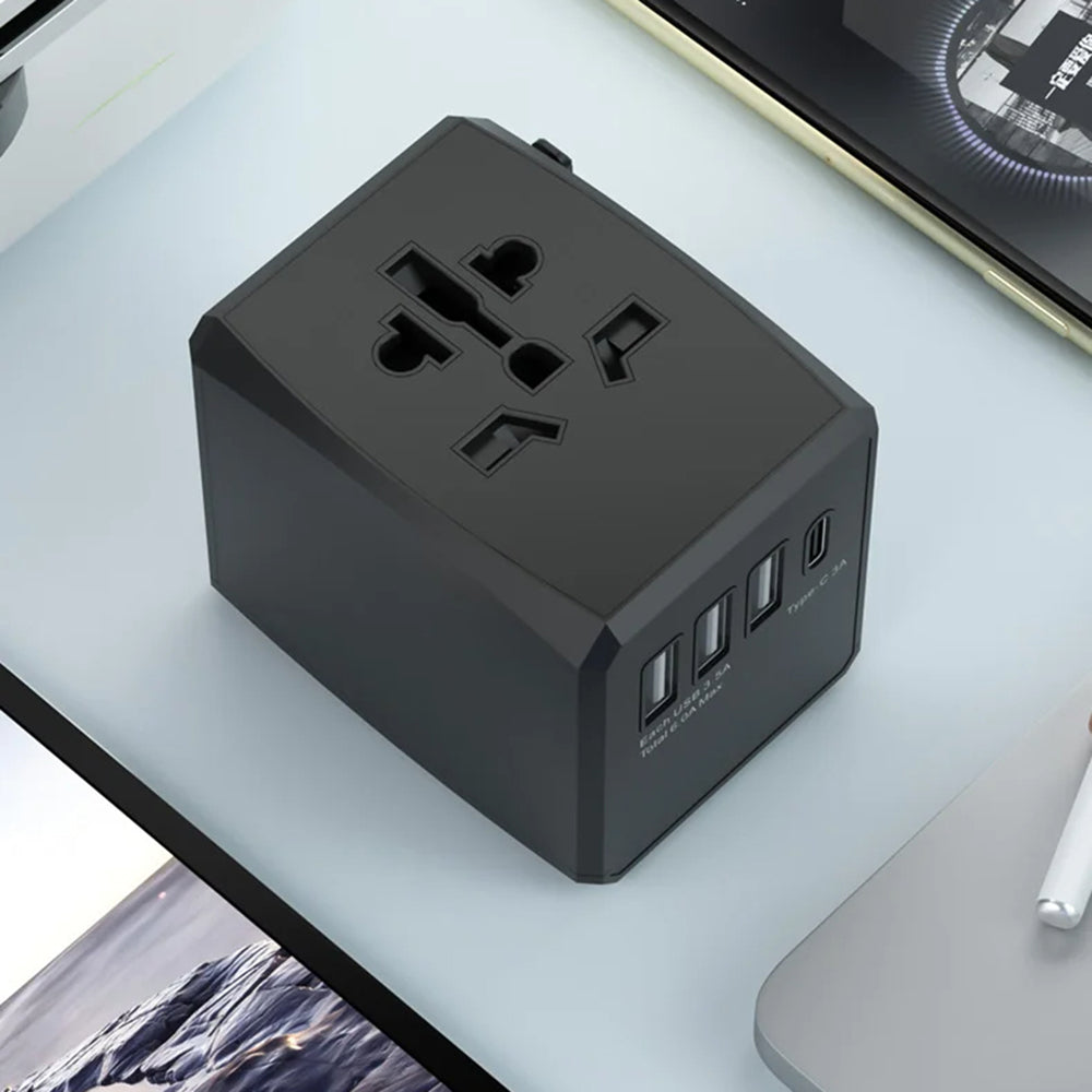 Techsuit HHT904-B1 Travel Netwerkoplader, 15W, 3A, 3 x USB-A - 1 x USB-C, Zwart