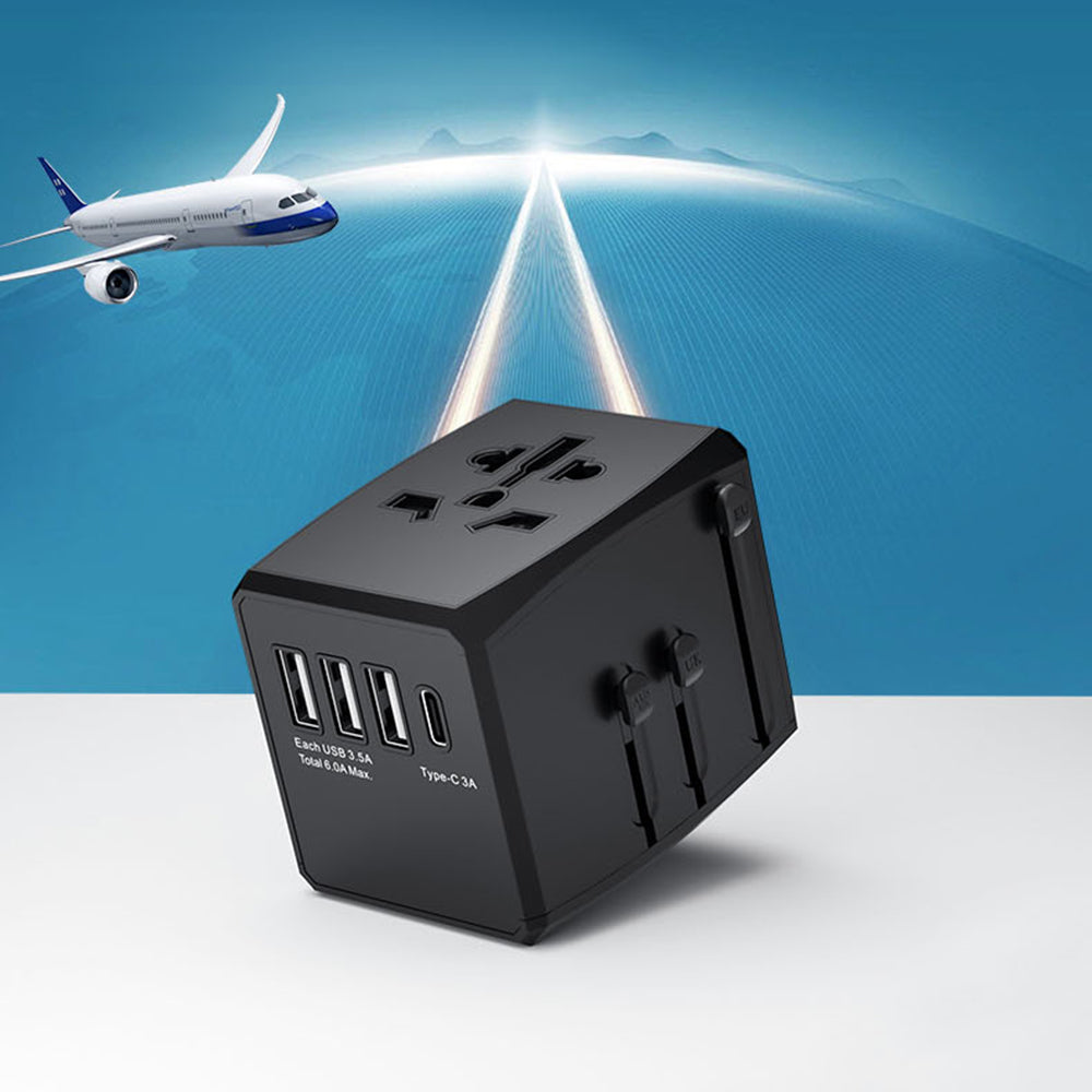 Techsuit HHT904-B1 Travel Netwerkoplader, 15W, 3A, 3 x USB-A - 1 x USB-C, Zwart