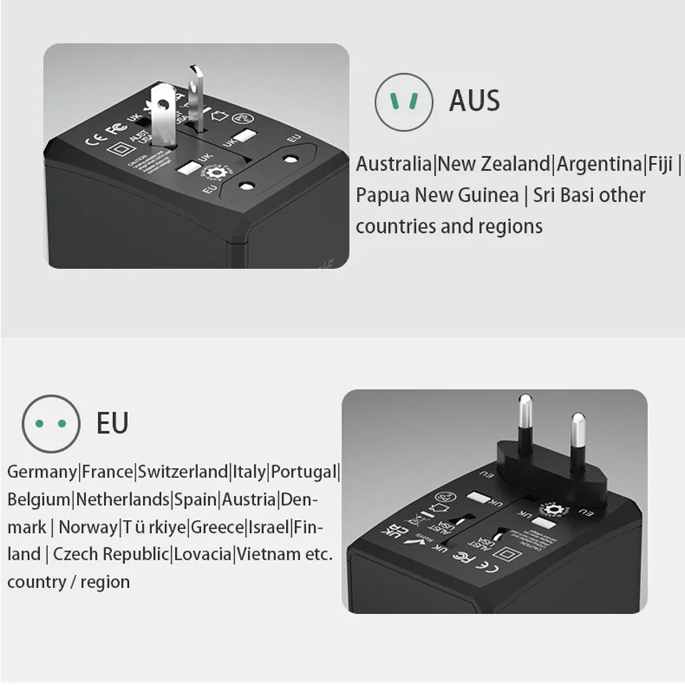 Chargeur Réseau Techsuit HHT904-B2 Travel, 20W, 3A, 2 x USB-A - 2 x USB-C, Noir