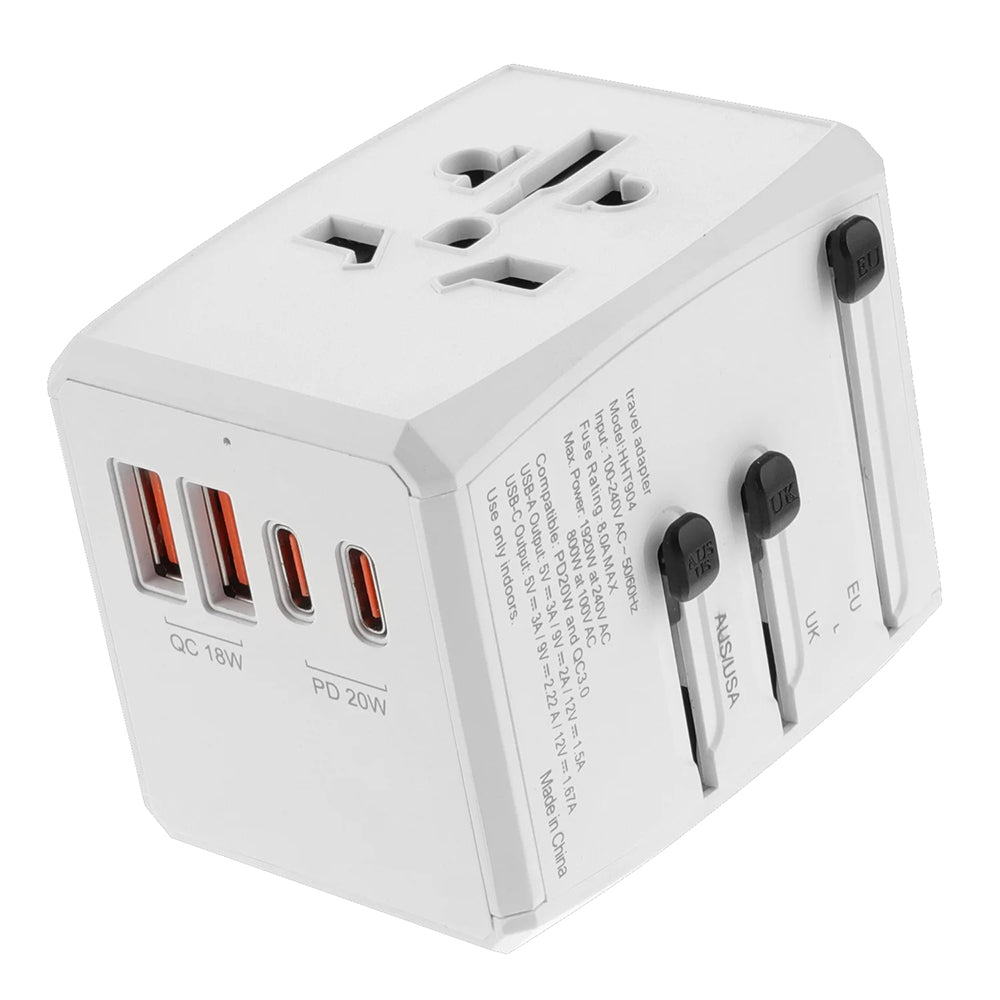 Chargeur Réseau Techsuit HHT904-W2 Travel, 20W, 3A, 2 x USB-A - 2 x USB-C, Blanc