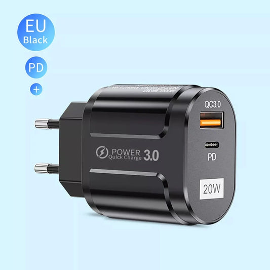 Techsuit Premium Netwerkoplader, 20W, 3A, 1 x USB-A - 1 x USB-C, Zwart CHPD038