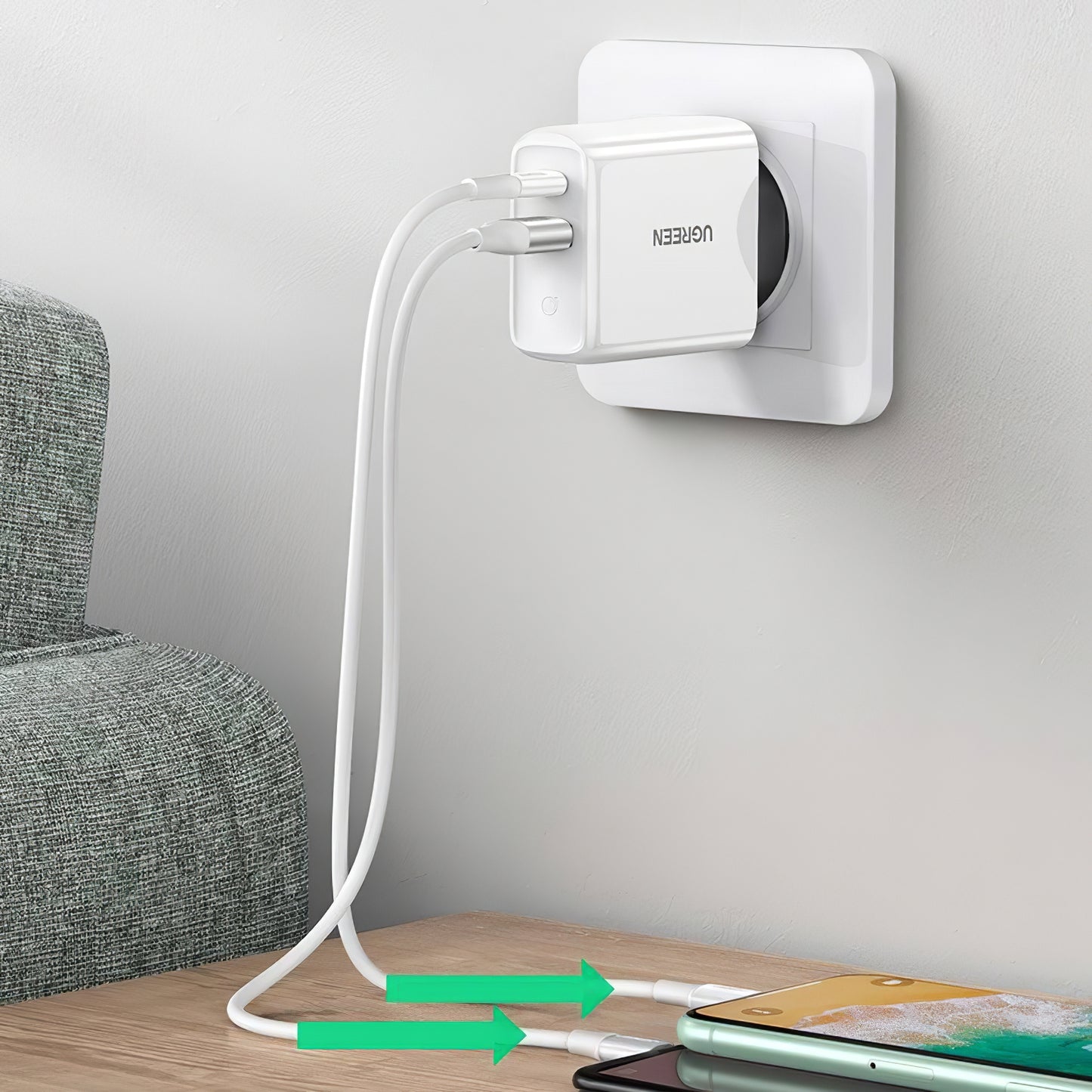 Netwerkoplader UGREEN CD170, 36W, 3A, 1 x USB-A - 1 x USB-C, Wit