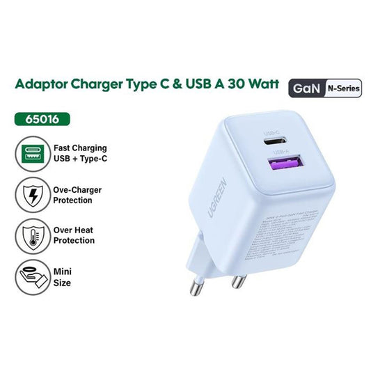 UGREEN X516 Netwerkoplader, 30W, 3A, 1 x USB-A - 1 x USB-C, Wit