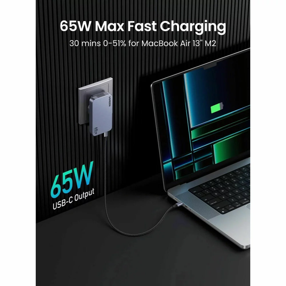 Netwerklader UGREEN X753 Nexode Pro, 65W, 3A, 1 x USB-A - 2 x USB-C, Grijs