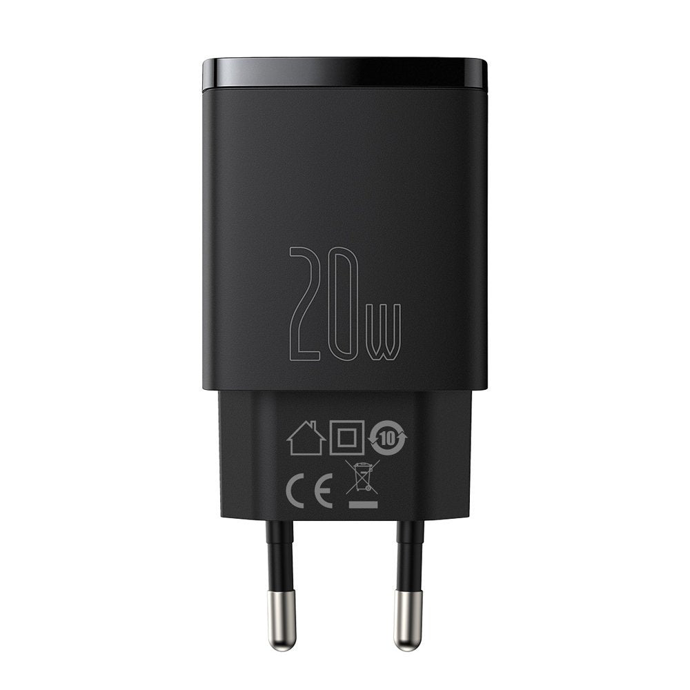 Baseus Kompaktes Netzwerk-Ladegerät, 20W, 3A, 1 x USB-A - 1 x USB-C, Schwarz CCXJ-B01