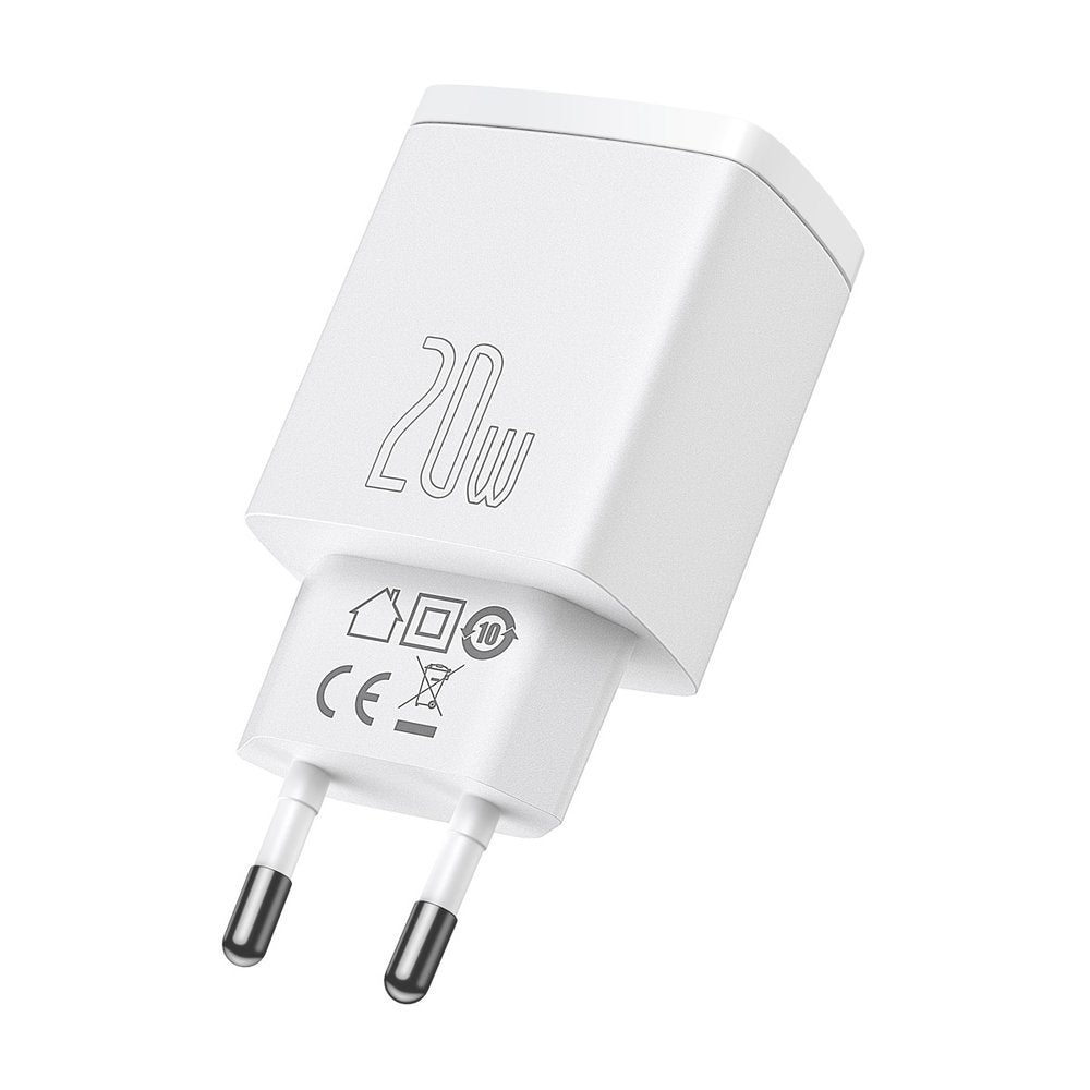 Baseus Kompaktes Netzwerk-Ladegerät, 20W, 3A, 1 x USB-A - 1 x USB-C, Weiß CCXJ-B02