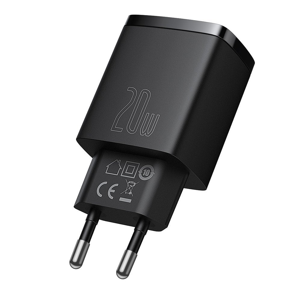 Baseus Kompaktes Netzwerk-Ladegerät, 20W, 3A, 1 x USB-A - 1 x USB-C, Schwarz CCXJ-B01