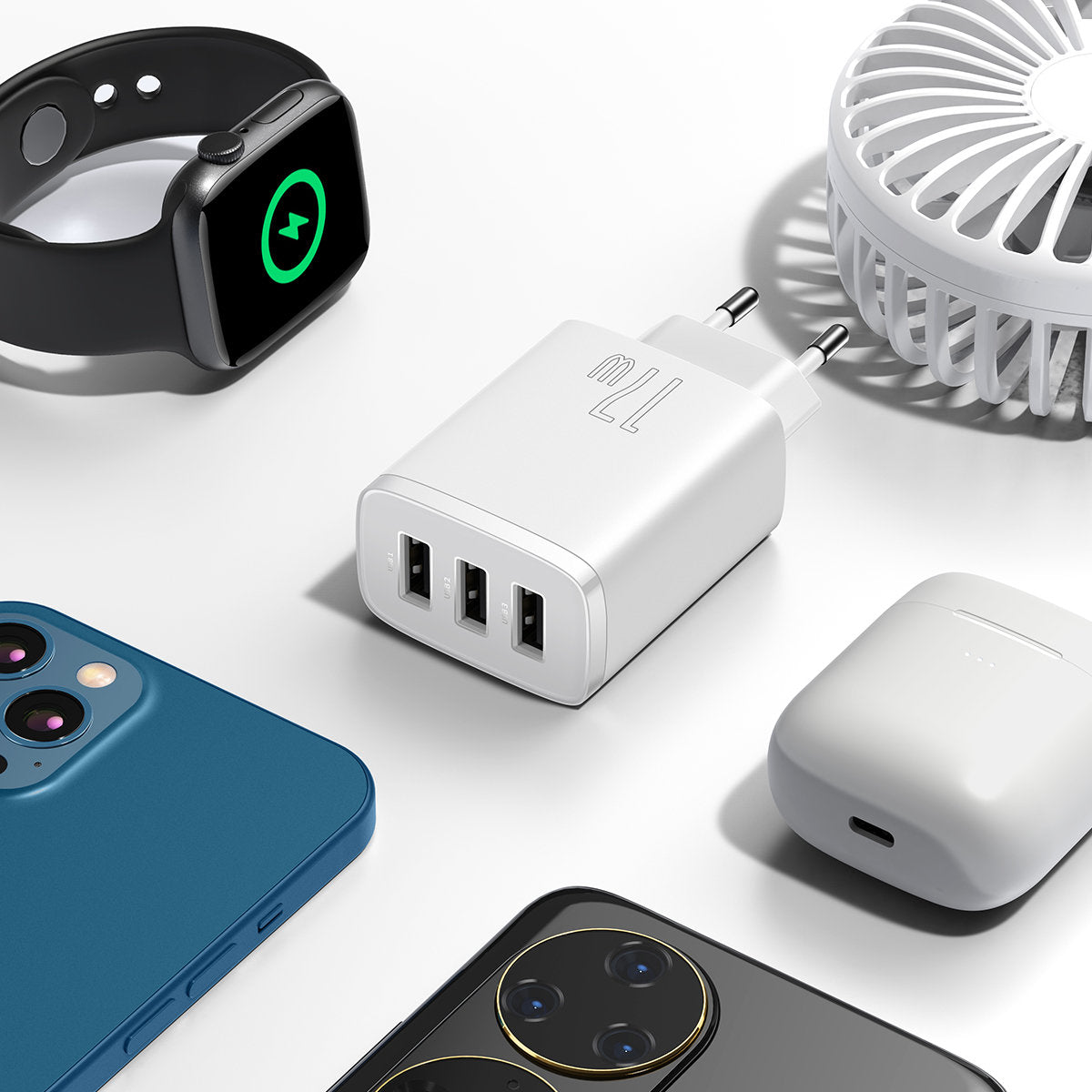 Baseus Compact Netwerkoplader 3U, 17W, 2.1A, 3 x USB-A, Wit CCXJ020102