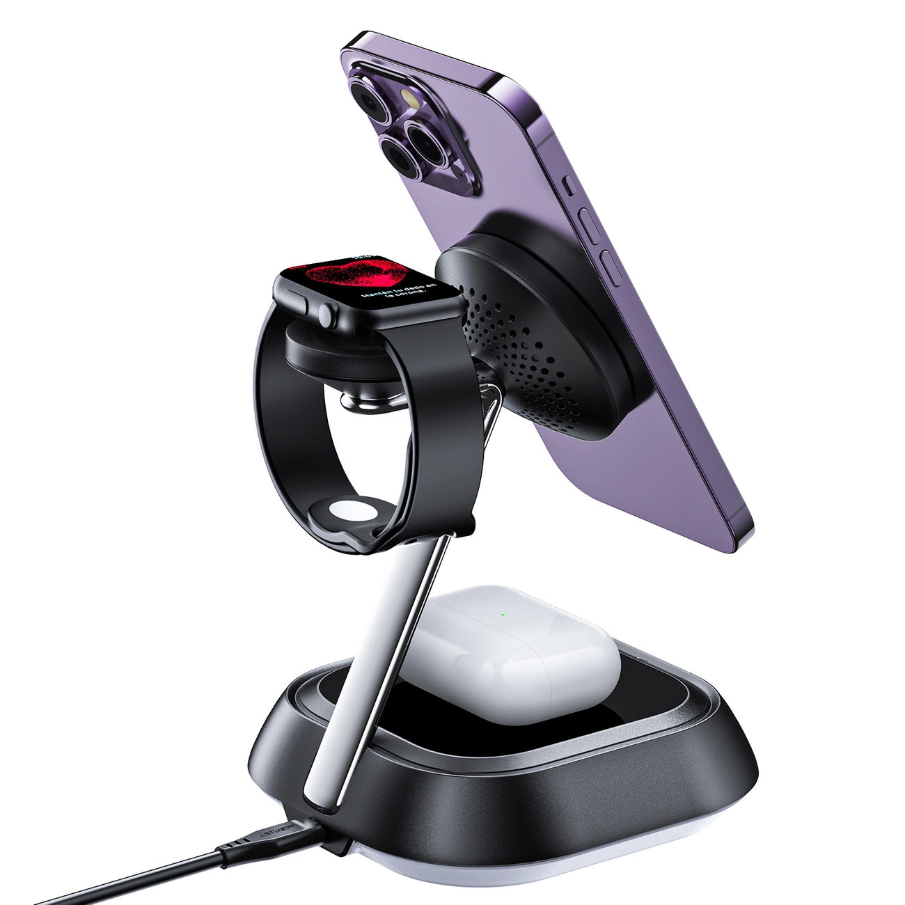 Chargeur Réseau Sans Fil Acefast E16 3en1, 15W, 1.67A, Noir