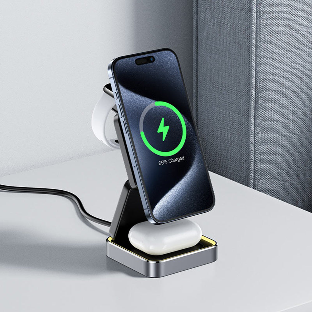 Drahtloses Netzladegerät Acefast E21 3in1, 23W, 1.67A, Grau