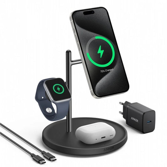 Anker MagGo 3in1 Wireless Netzladegerät, 25W, 1.67A, Schwarz B25M3311