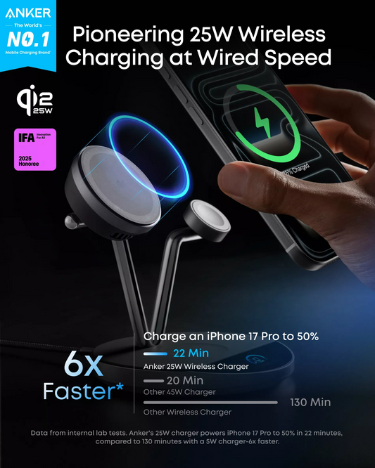 Anker Prime MagGo AirCool 3in1 Wireless Netzladegerät, 25W, Schwarz B25X7G11