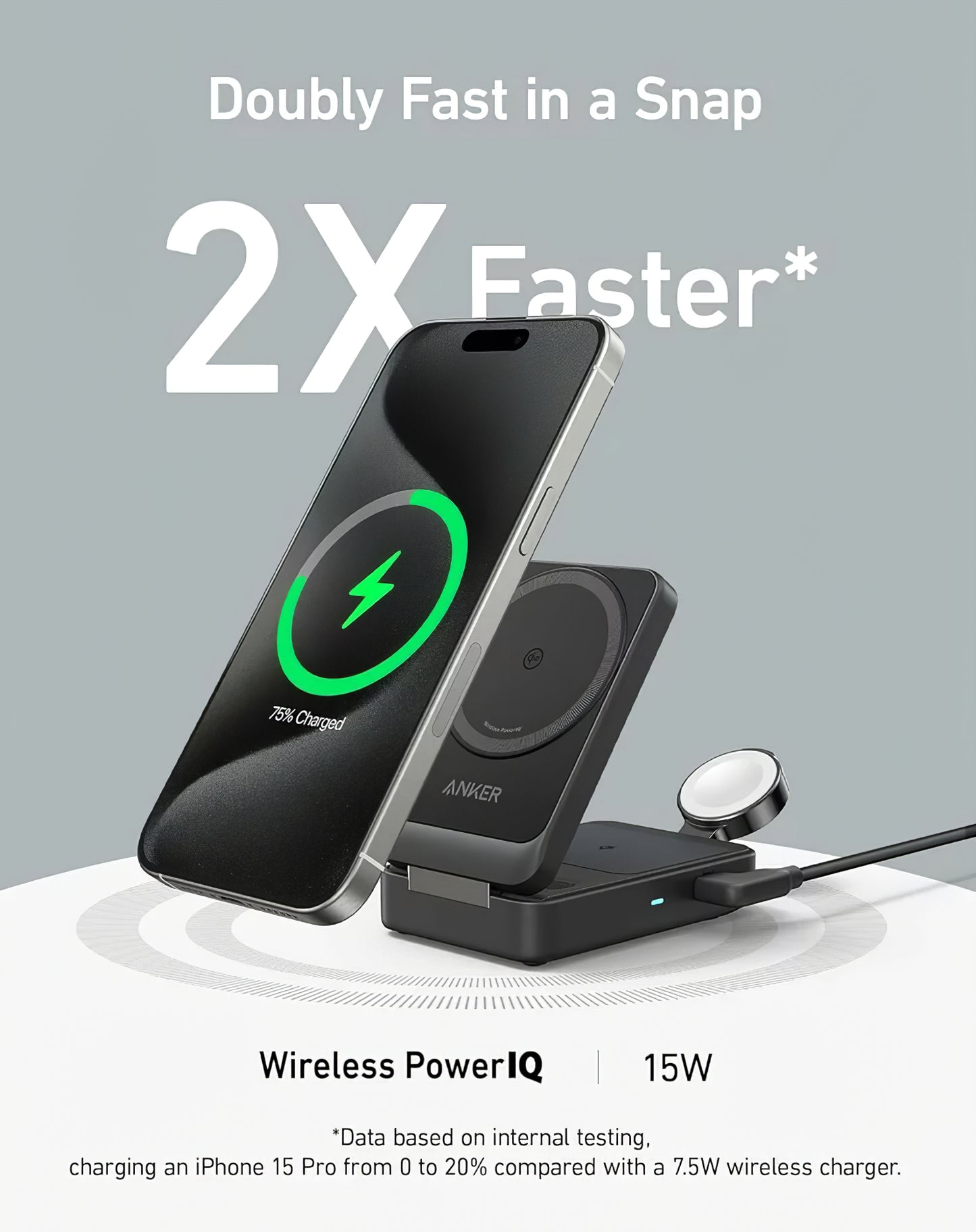 Anker MagGo 3in1 Wireless Netzladegerät, 15W, 1.67A, Schwarz, Wiederverpackt B2557311