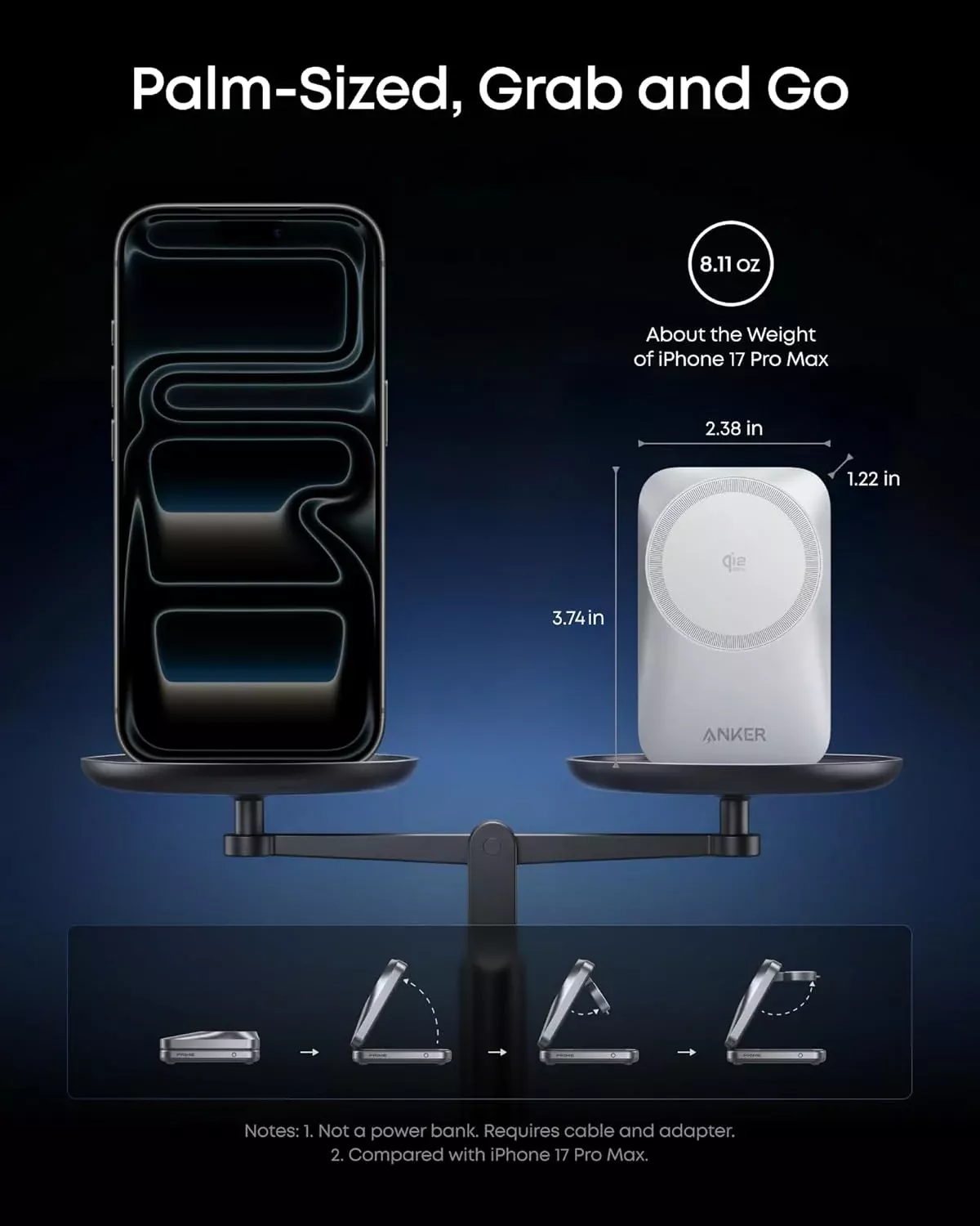 Draadloze Netlader Anker Prime MagGo 3in1, 25W, Wit B25N1G21